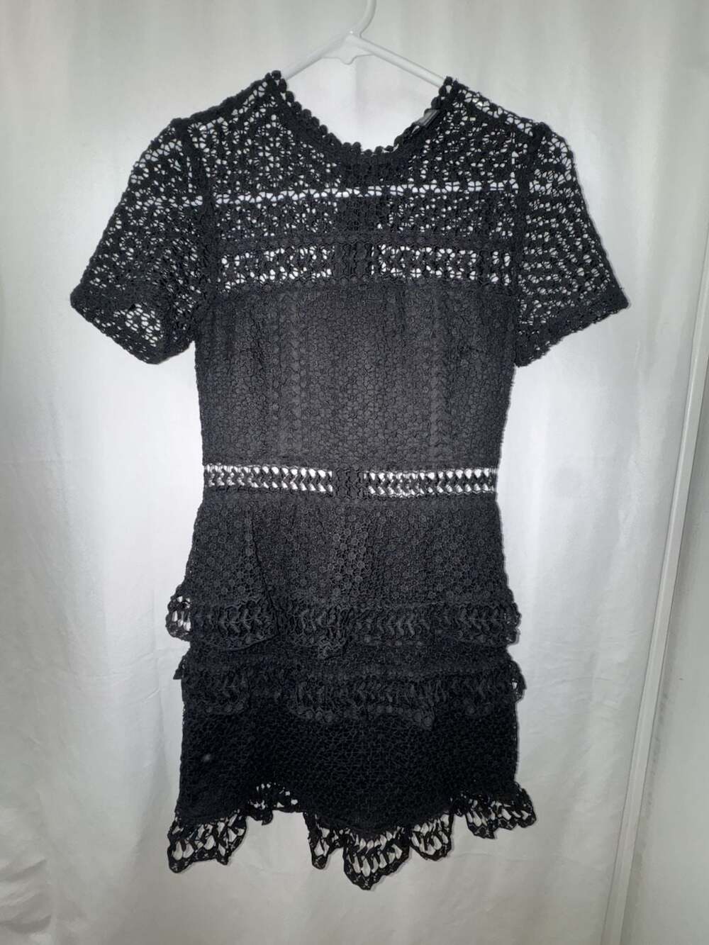 Aqua Black Lace Short Sleeve Tiered Mini Dress